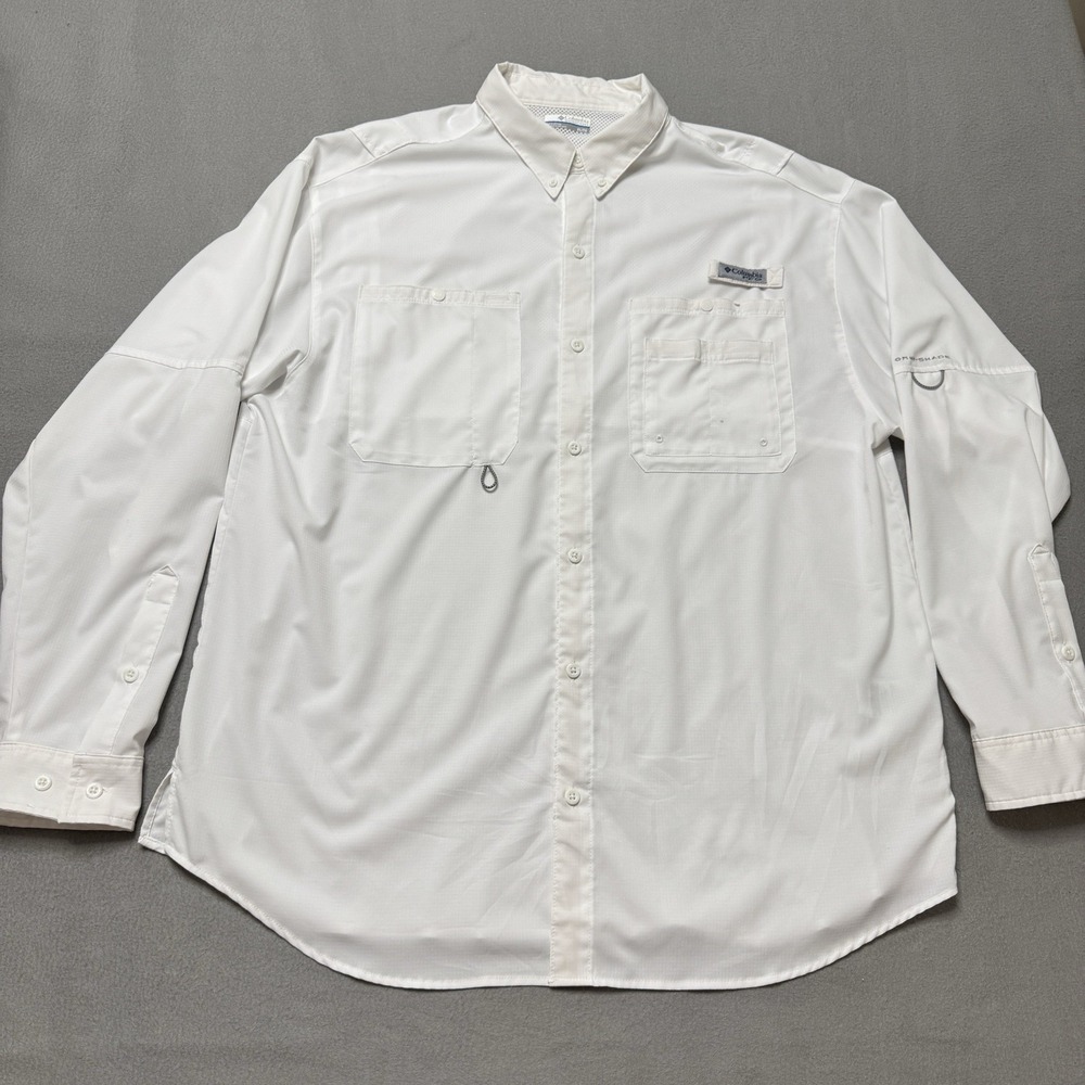 Columbia PFG Shirt Mens XL White Omni-Shade Vented Fishing Long Sleeve Outdoors